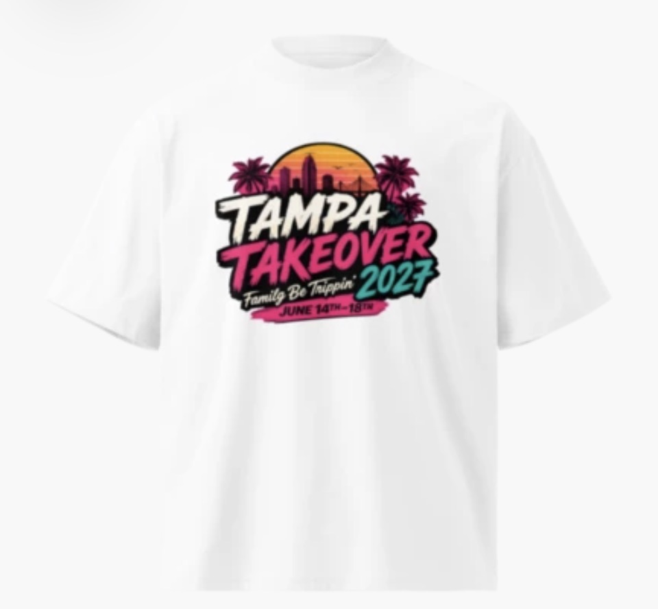 White Tampa Takeover 2027 trip logo shirt